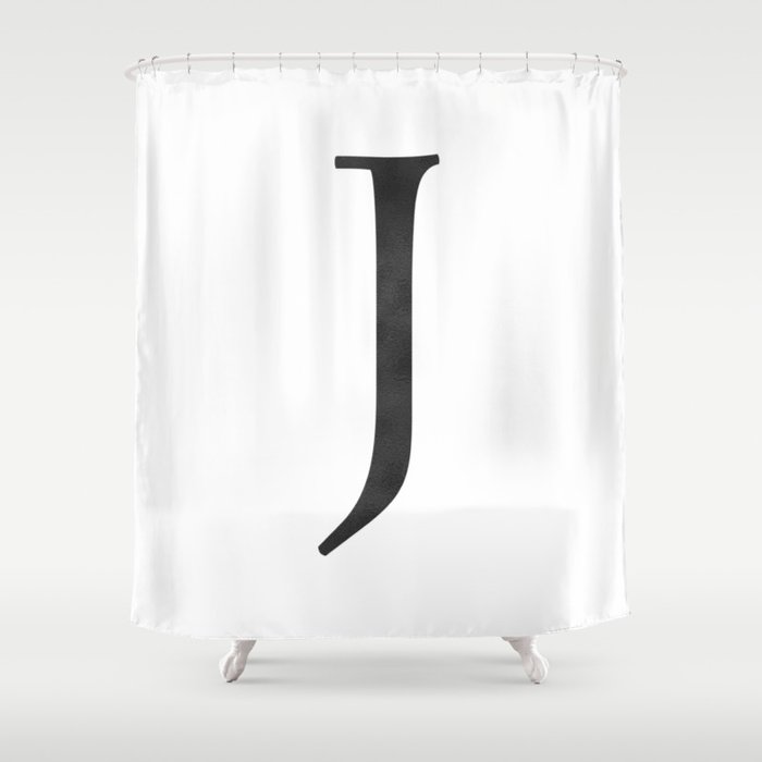 Letter J Initial Monogram Black And White Shower Curtain By