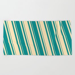 [ Thumbnail: Beige & Dark Cyan Colored Lines/Stripes Pattern Beach Towel ]