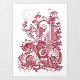 Baroque Toile de Jouy Man and Dog Art Print