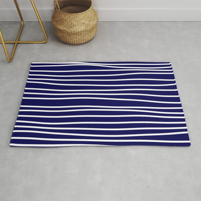 Navy Blue & White Maritime Hand Drawn Stripes - Mix & Match with Simplicity of Life Rug