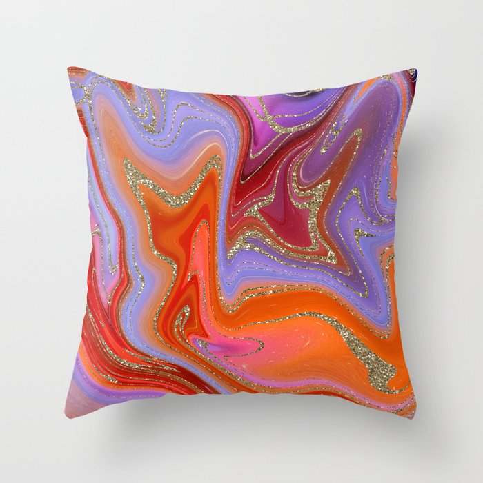Hand Painted Very Peri And Sun Marble Texture Throw Pillow