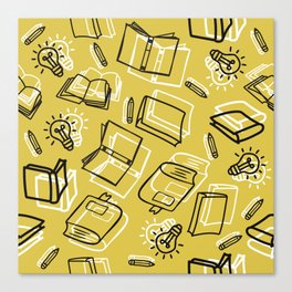 Hand Drawn Outline Books with Education Items Seamless Pattern Canvas Print