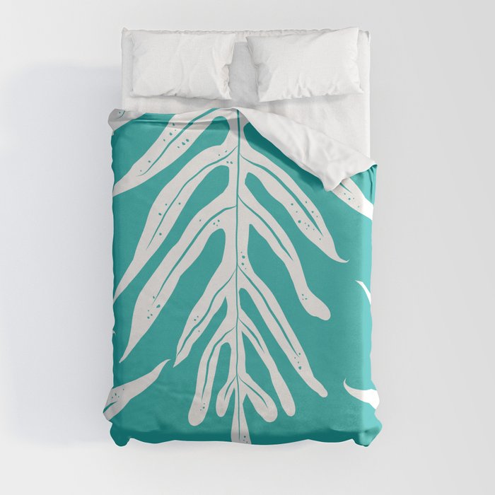 Lau'ae -Monarch Fern Pattern on turquoise  Duvet Cover