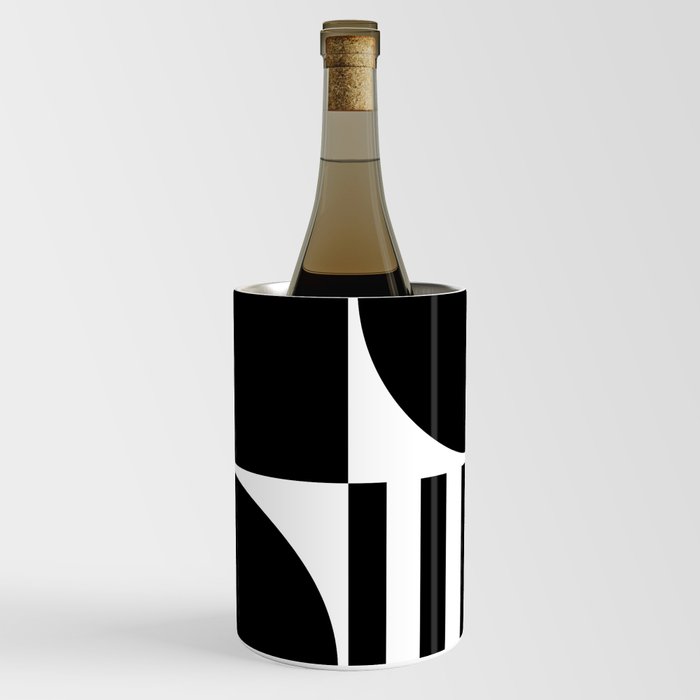 Mid Century Modern Geometric Abstract 934 Black and White Wine Chiller