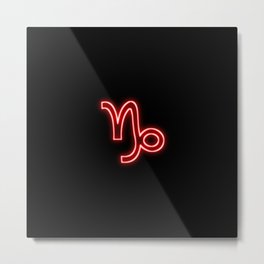 Bright Red Neon -  Capricorn the Goat Star Sign Metal Print