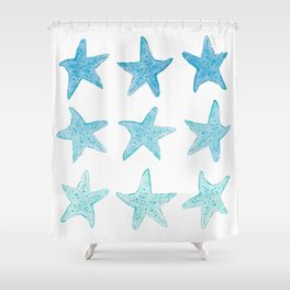 Blue Watercolor Starfish Shower Curtain