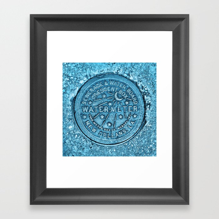 New Orleans Water Meter Louisiana Crescent City NOLA Water Board Metalwork Blue Framed Art Print
