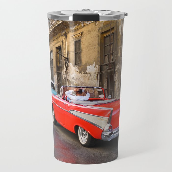 Cherry Red Bel Air Classic Car Vintage Cars Cuba Havana Caribbean Island Travel  Travel Mug