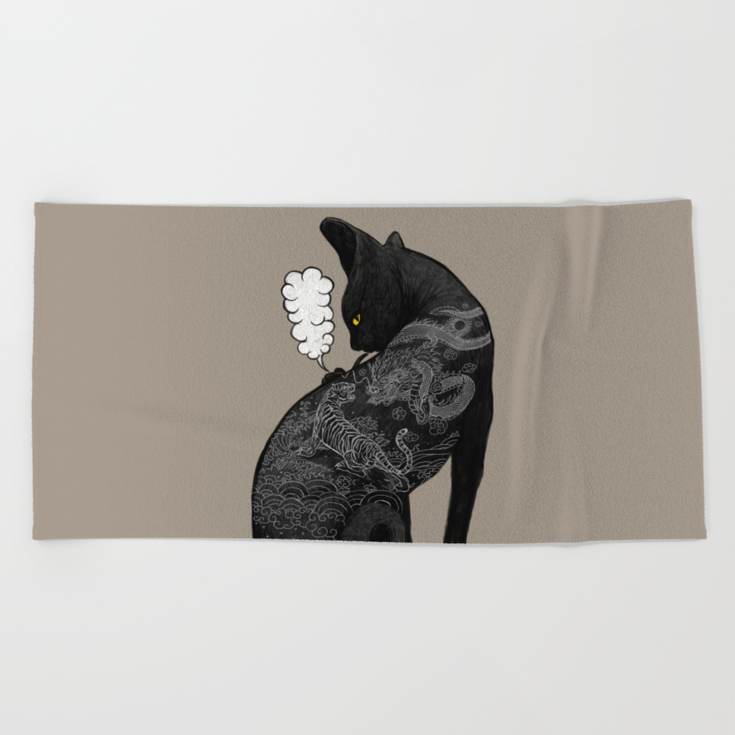 Tattoo Cat Beach Towel By Tummaw Society6