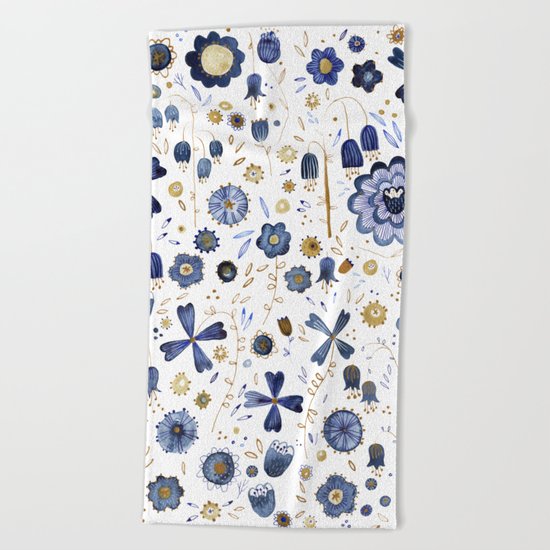 Indigo Flower Mashup Beach Towel