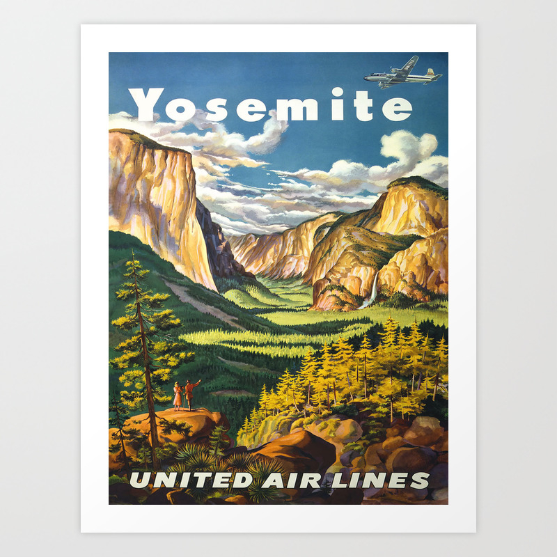 Yosemite National Park Vintage Travel Poster Landscape Illustration Art  Print