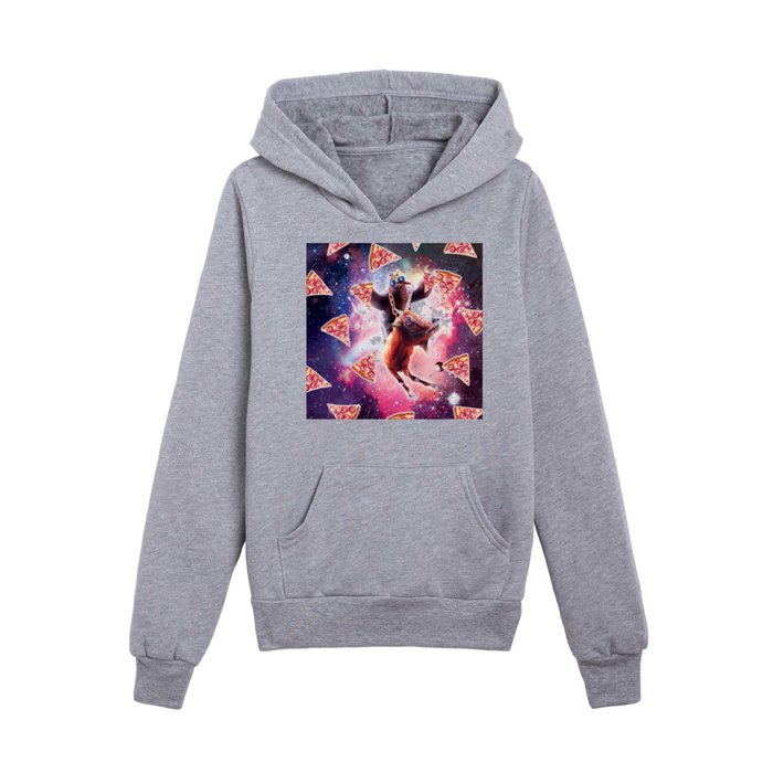 Thug Space Sloth On Goat Unicorn - Pizza Kids Pullover Hoodie