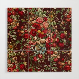CHINTZ RED FLORAL PATTER WITH BLUE RIBBON. Wood Wall Art
