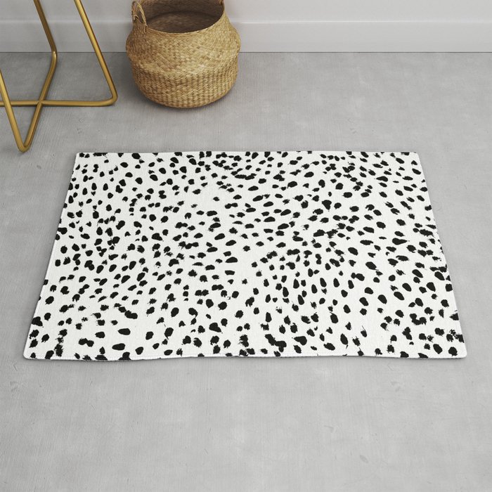Nadia - Black and White, Animal Print, Dalmatian Spot, Spots, Dots, BW Rug