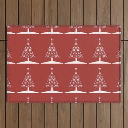 Christmas Tree Of Snowflakes and Stars On Red  Outdoor Rug
