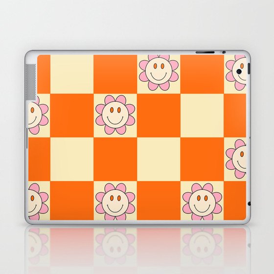 Groovy Tangerine Smiley Flowers Laptop & iPad Skin