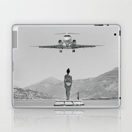 Steady As She Goes; aircraft coming in for an island landing black and white photography- photographs Laptop Skin