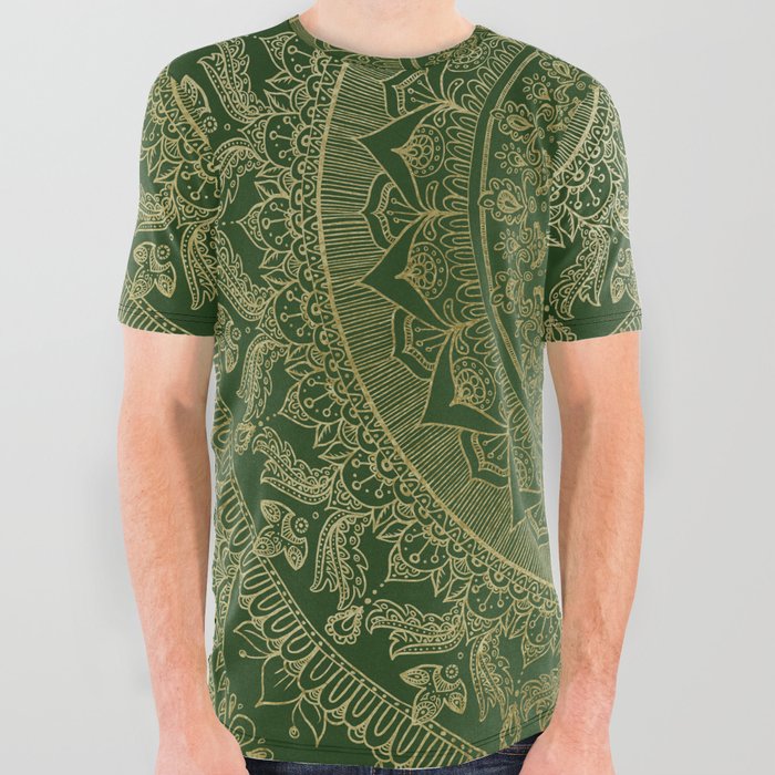 Mandala Royal - Green and Gold All Over Graphic Tee