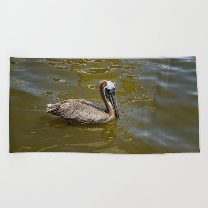 Brown Pelican 0581 - Cedar Key, Florida Beach Towel
