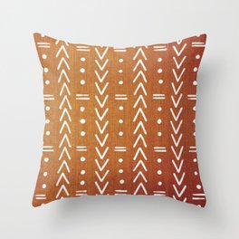 Mudcloth White Geometric Shapes in Ochre Burnt Orange Throw Pillow
