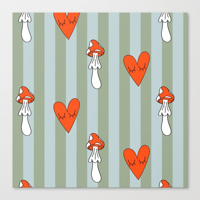 Retro patterns. Mushrooms and hearts Canvas Print