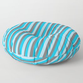 [ Thumbnail: Deep Sky Blue, Light Blue, and Dim Grey Colored Striped/Lined Pattern Floor Pillow ]