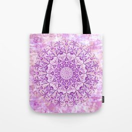 Lavender & Lilac Watercolor Mandala , Relaxation & Meditation Circle Pattern Tote Bag
