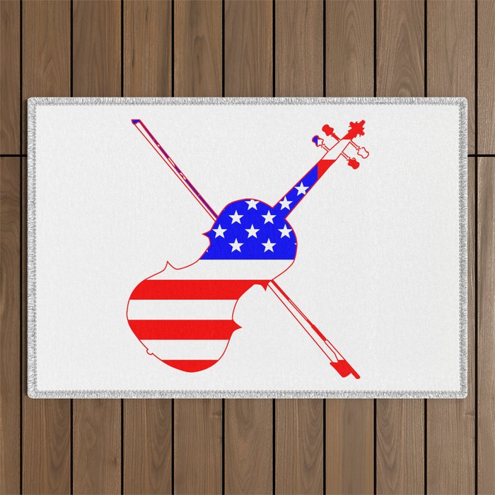 Stars And Stripes Fiddle Silhouette Outdoor Rug