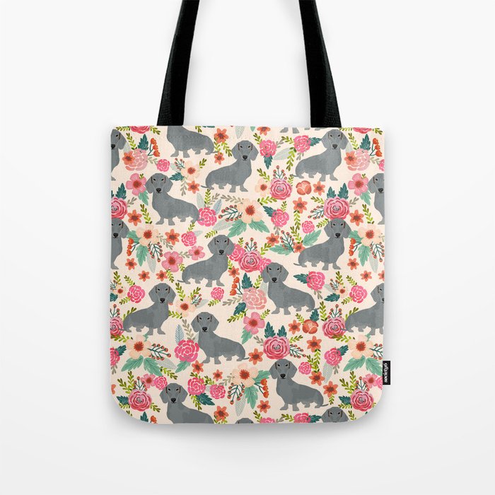 Dachshund florals grey doxie dachsie pattern with flowers cute gifts for wiener dog owners Tote Bag