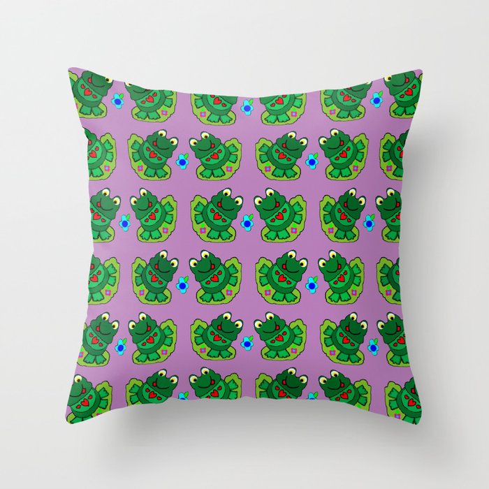 Frogs on Lily Pads Violet Throw Pillow
