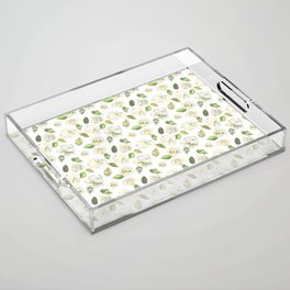 Watercolor ivory white green spring flowers Acrylic Tray