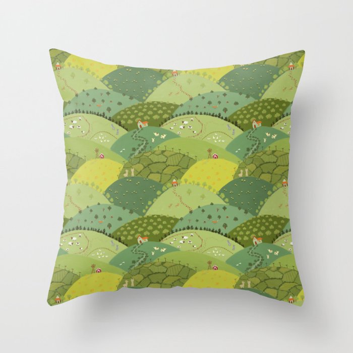Green Hills Pattern  Throw Pillow