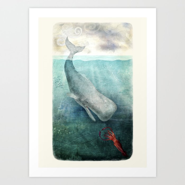 The Squid and the Whale Art Print by Kreature Creative