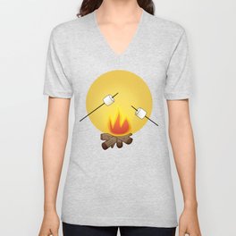 Camping - Roasting Marshmallows over Campfire V Neck T Shirt