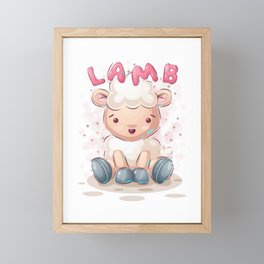 Cute Funny Cartoon Lamb Character Pink Animal Illustration Framed Mini Art Print