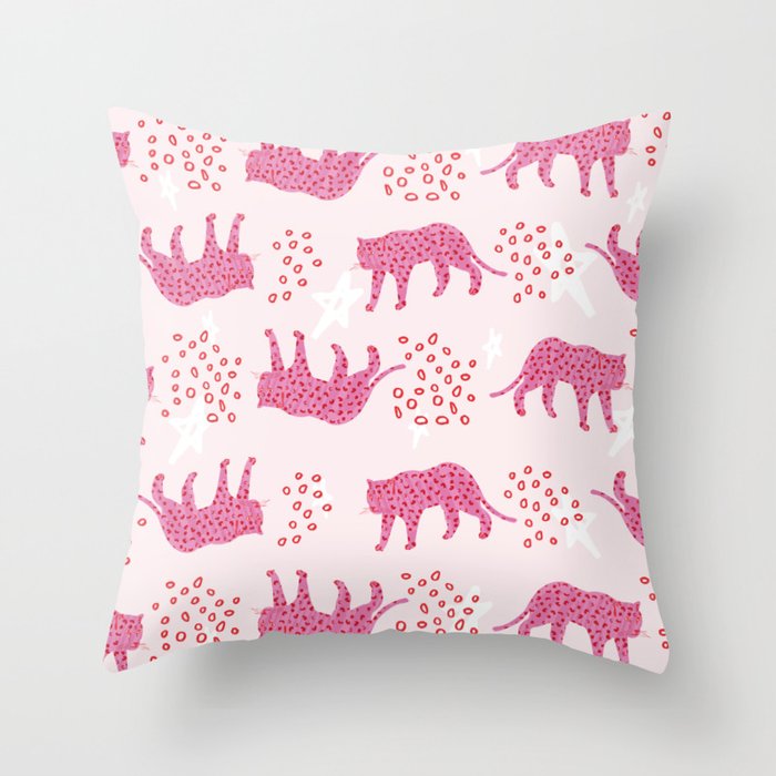 pink and red leopards Throw Pillow