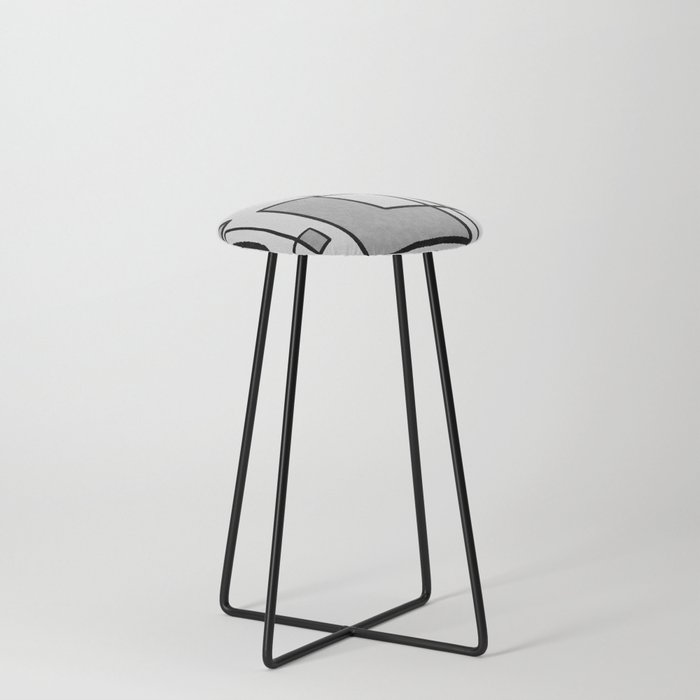 Piet Composition - Mid-Century Modern Minimalist Geometric Abstract in Gray Counter Stool