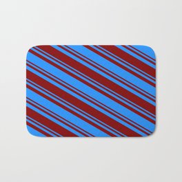 [ Thumbnail: Blue and Maroon Colored Pattern of Stripes Bath Mat ]