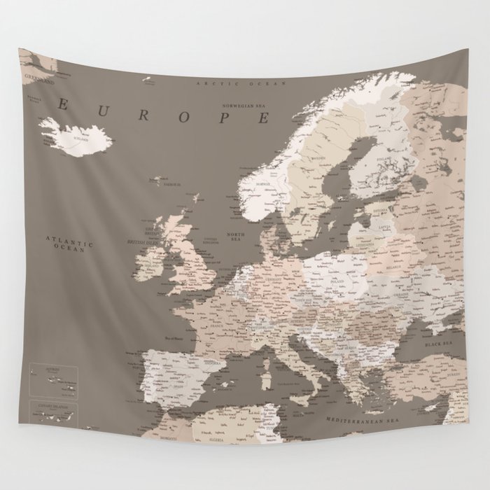 Detailed map of Europe in earth tones Wall Tapestry by blursbyaiShop  Society6