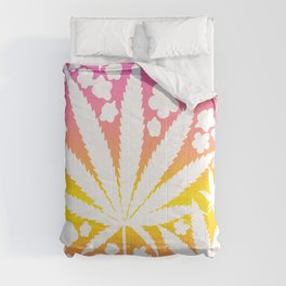 Retro 70’s Cannabis And Flowers Sunset Beach Comforter
