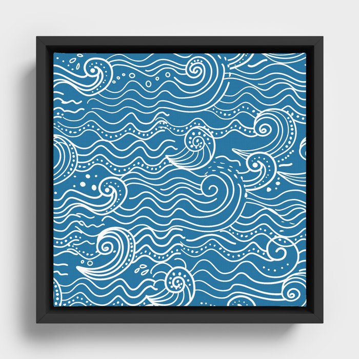 Blue and White Summer Ocean Waves  Framed Canvas