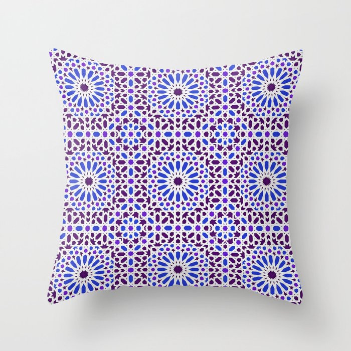 A16 Traditional Blue Moroccan Tile Pattern Throw Pillow By