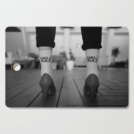 Girls rule boby socks and red high heels female portrait black and white photograph - photography- photographs Cutting Board