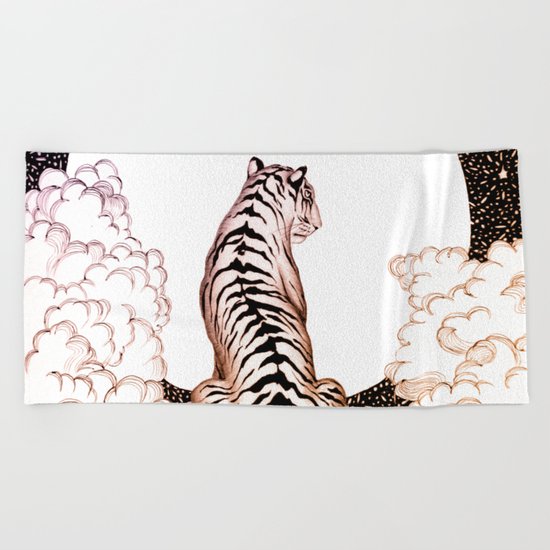 Tiger Moon Glow Beach Towel