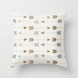 Tribal Arrows Pattern - Cream, Brown and Grey Throw Pillow