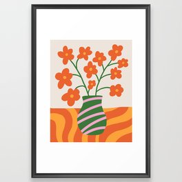 Funky Flower Vase Framed Art Print | Acrylic, Pattern, Orange, Retro, Bloom, Colorful, Table, Decor, Digital, Blossom 