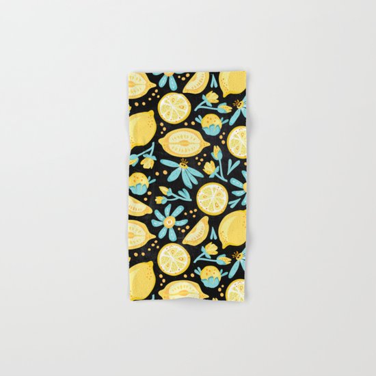 Lemon Pattern Black Hand & Bath Towel