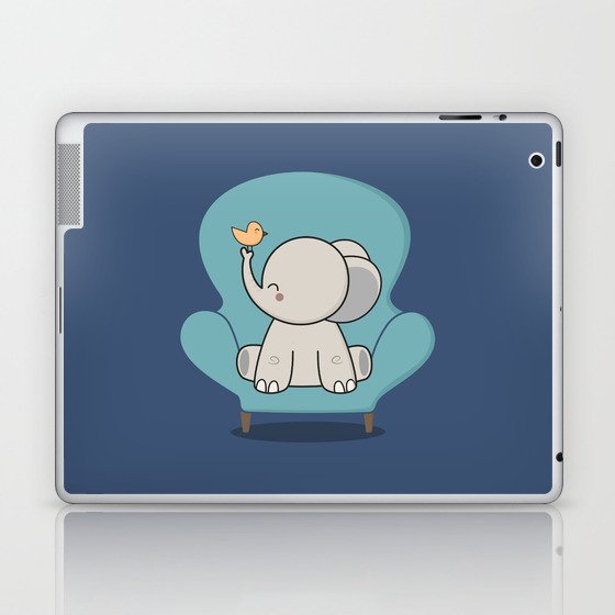 Kawaii Cute Elephant On A Couch Laptop & iPad Skin