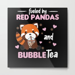 Bubble Tea Red Panda Chocolate Cute Animals Boba Metal Print
