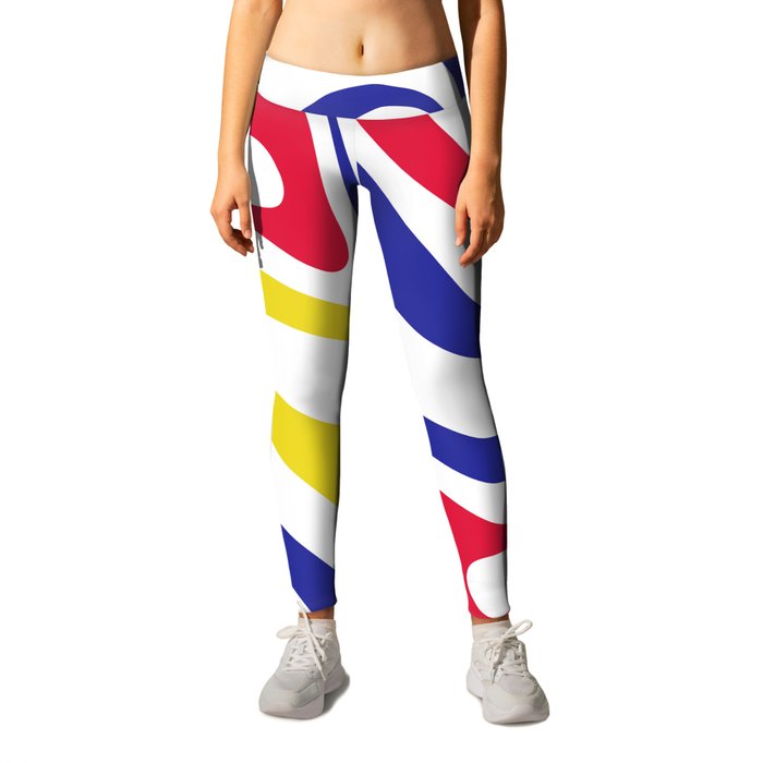 New Groove Retro Swirl Abstract Pattern Navy Blue Red Yellow White Leggings